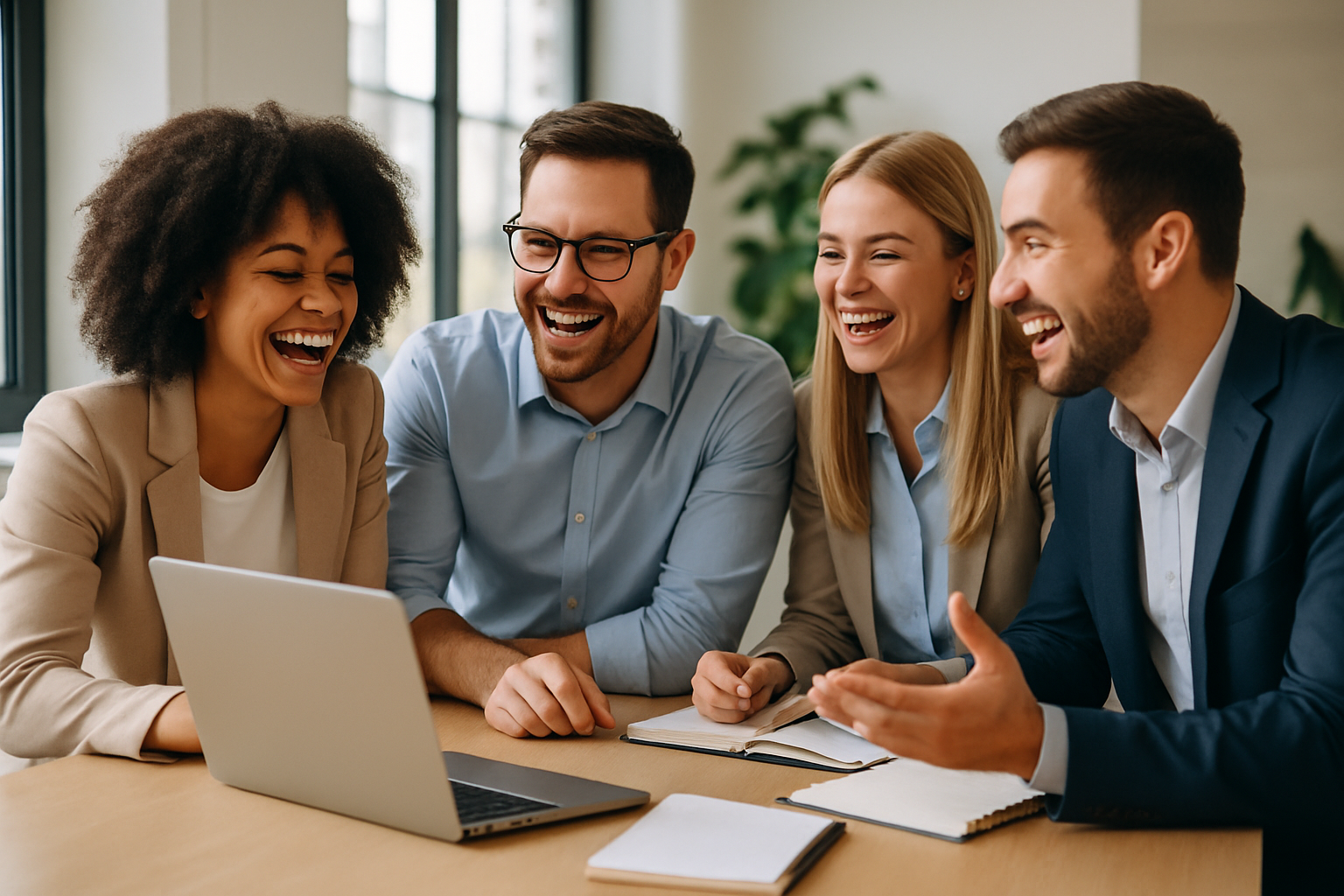 Happy employees being productive together
